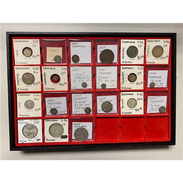 HYDERABAD: LOT of 19 silver and 2 copper coins