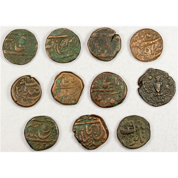 SIKH EMPIRE: LOT of 7 Sikh copper paise and 4 miscellaneous coppers