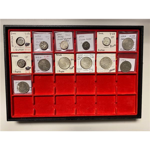 INDIAN STATES: LOT of 13 silver rupees