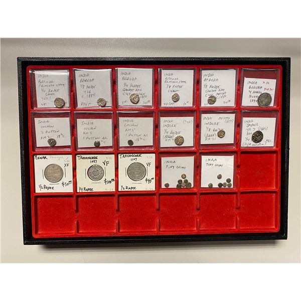 INDIAN STATES: LOT of 28 small silver coins