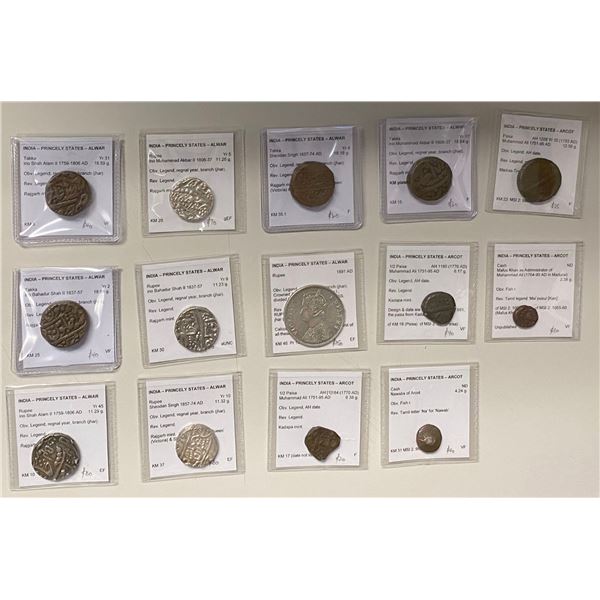INDIAN STATES: LOT of 9 copper and 5 silver coins