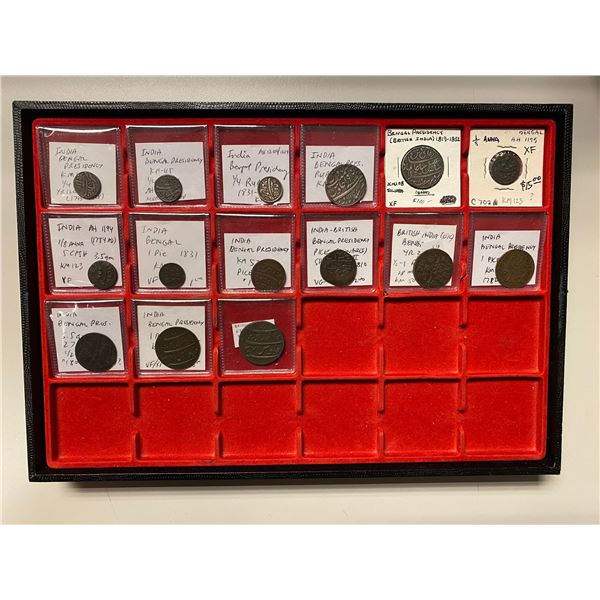 BRITISH INDIA: BENGAL PRESIDENCY: LOT of 10 copper and 5 silver coins