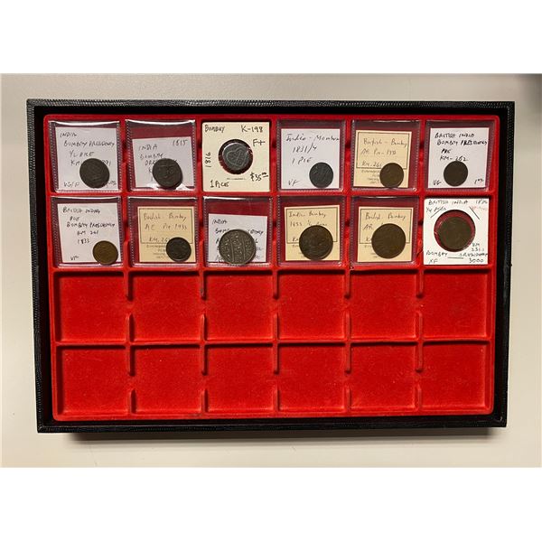 BRITISH INDIA: BOMBAY PRESIDENCY: LOT of 11 copper and 1 silver coin