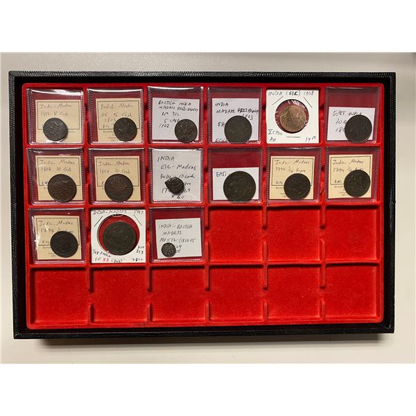 BRITISH INDIA: MADRAS PRESIDENCY: LOT of 14 copper and 1 silver coin