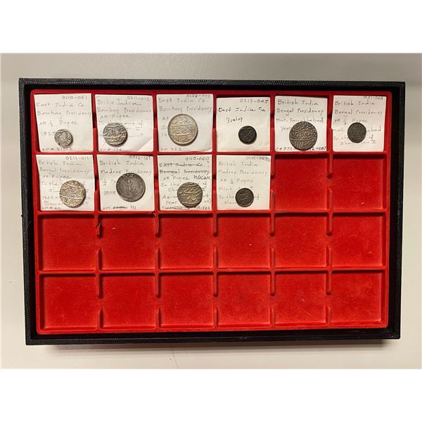 BRITISH INDIA: LOT of 1 copper and 9 silver coins