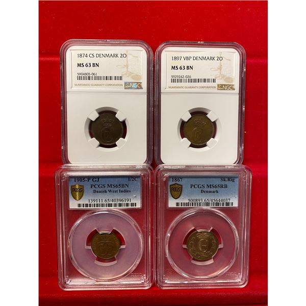 DENMARK: LOT of 4 graded coins