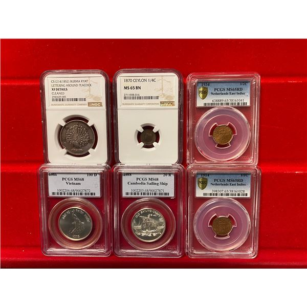 ASIA: LOT of 6 graded coins