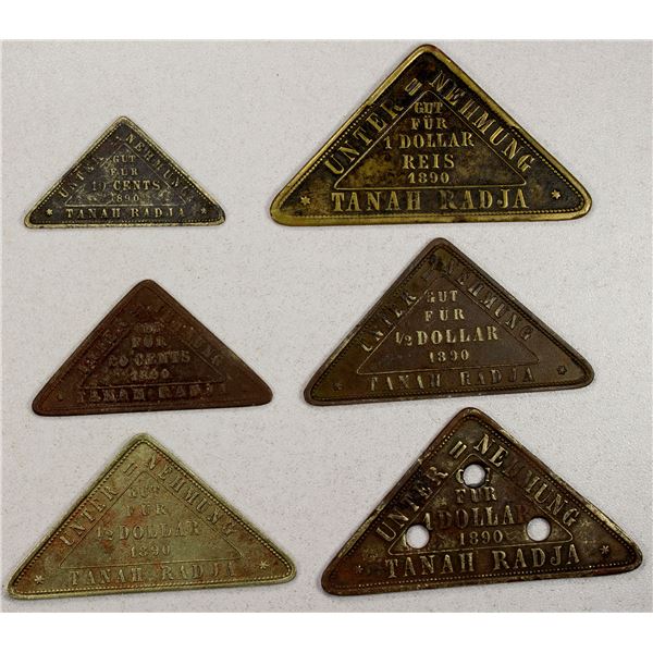 NETHERLANDS EAST INDIES: LOT of 6 plantation tokens