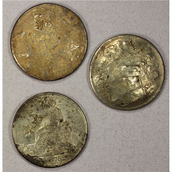 CHINA: CHOPMARKED COINS: UNITED STATES, LOT of 3 AR trade dollars