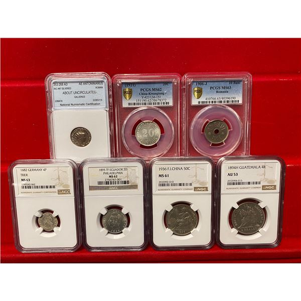 WORLDWIDE: LOT of 7 graded coins