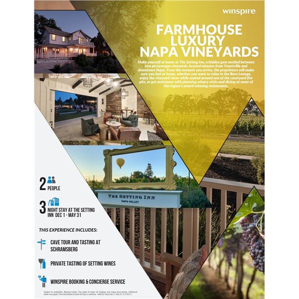NAPA CALIFORNIA 3 NIGHTS FOR 2 PEOPLE DELUXE WINE EXPERIENCES