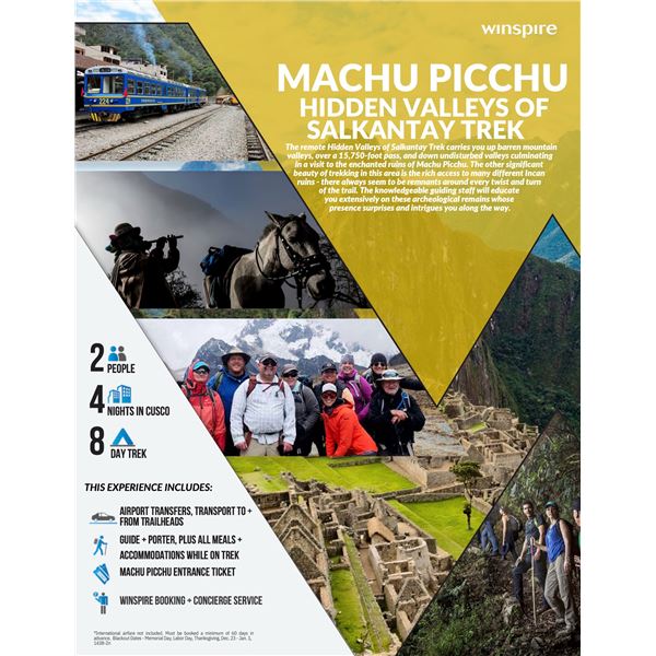 MACHU PICCHU 8 NIGHT INCA TRAIL TREK 2 PEOPLE