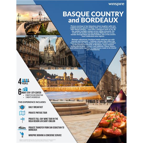 FRANCE, BORDEAUX & BASQUE 6 NIGHTS 4 PEOPLE TOP WINE & DINE EXPERIENCE
