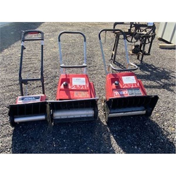2 GAS TORO SNOWBLOWERS 1 NOMA ELECTRIC SNOWBLOWER ALL ONE LOT*TORA SNOWBLOWERS MODEL 38165C RUNS SN: