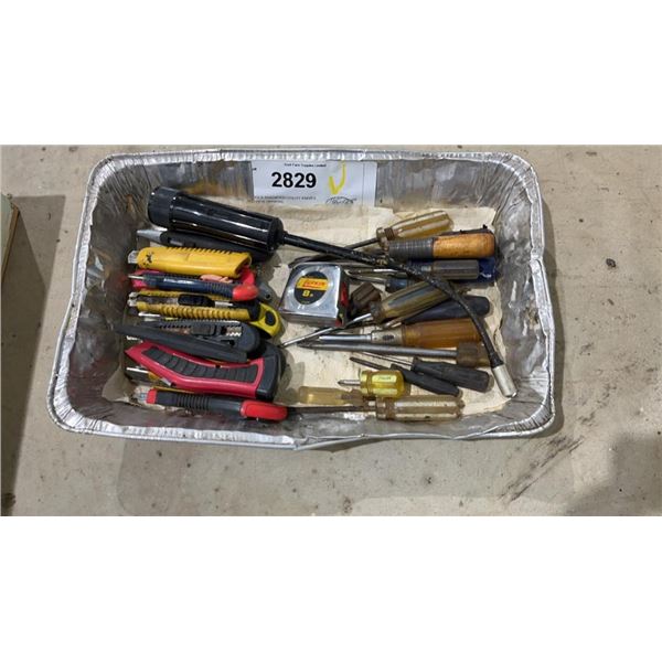 TOOLS-ASSORTED UTILITY KNIVES, SCREW DRIVERS, GUAGES, ETC.
