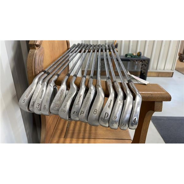 GOLF CLUBS RIGHT HAND- EXCELLENT SHAPE 13 TOTAL - IRONS SYSTEM 5, LAGGY ZOELLER 3, MON GOOSE 3, 4, 6