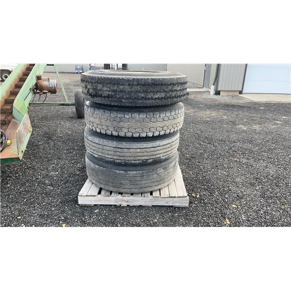 GOODYEAR 11R22.5 WAGON TIRES ON 8 BOLT RIM 4 OF ONE LOT 1G