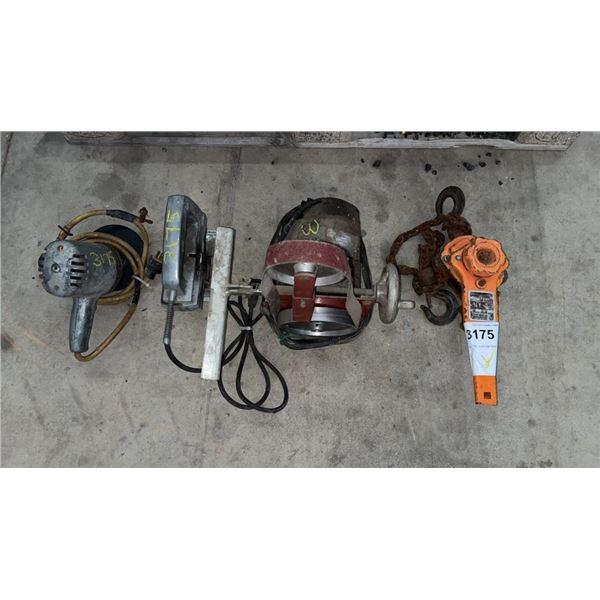 CHAIN FALL 3/4 TON, CUSTOM CRAFT JIG SAW, MILLERS FALL CO. SANDER 1B