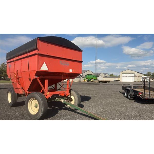 375 KILBROS GRAVITY BOX WITH TARP FIRESTONE 11.25 TIRES, GOOD RUBBER