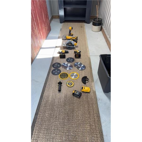 DEWALT TOOL SET 20 VOLT DRILL, DRIVE , FLASHLIGHT, 6" CIRCULAR SAW 15 BATTERIES , 4 BATTERY CHARGES 
