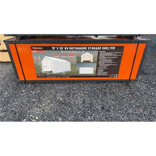 2025 TMG INDUSTRIAL TMG-ST1525 RV STORAGE 15' X 25' 17OZ PVC FABRIC COVER FRONT ROLL UP DOOR ENCLOSE