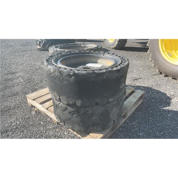 BOBCAT TIRES 33X12-20 SET OF 4 SOLID CUSHION INDUSTRIAL TIRES 800V-20, 8 BOLT RIMS 1G