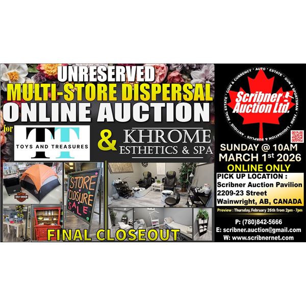 STORE CLOSE OUT AUCTION for TOYS & TREASURES + KHROME Esthetics & Spa