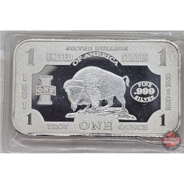 Silver Bullion Bar : United States : Buffalo Design (Fine Silver .9999 : 1 Oz) (GST Exempt)