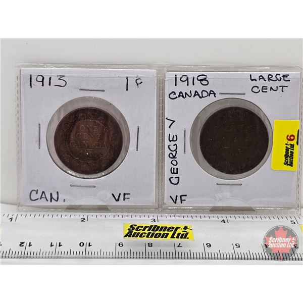 Canada Large Cent (2): 1913; 1918