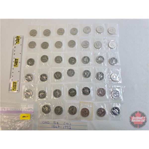 RCM Canada Unc Five Cent (41 Coins) : 1867-1992 (Proof-Like) Sealed in original cellophane