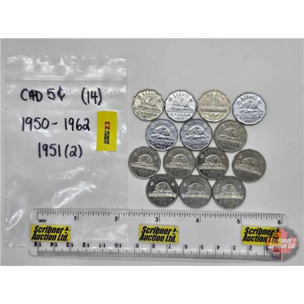 Canada Five Cent (14) : 1950; 1951; 1951; 1952; 1953; 1954; 1955; 1956; 1957; 1958; 1959; 1960; 1961