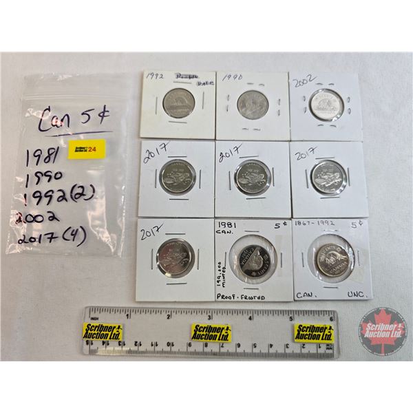 Canada Five Cent (9) : 1981; 1990; 1992; 1992; 2002; 2017; 2017; 2017; 2017
