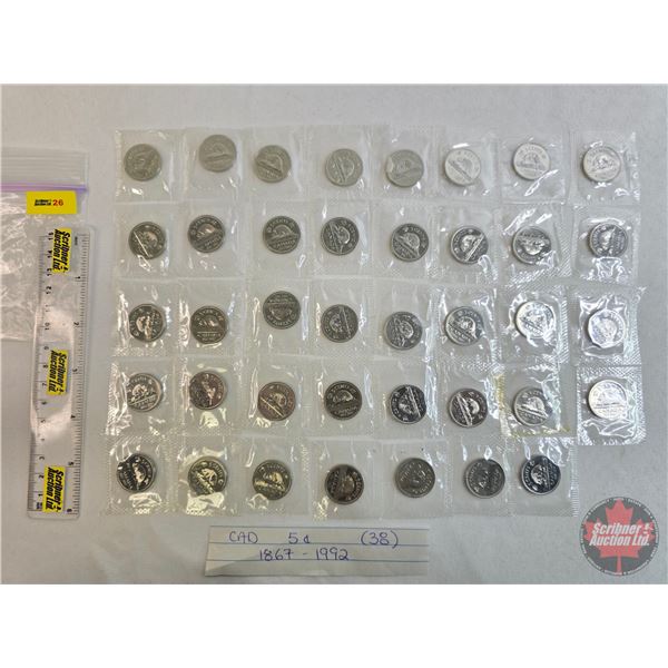 RCM Canada Unc Five Cent (38 Coins) : 1867-1992 (Proof-Like) Sealed in original cellophane