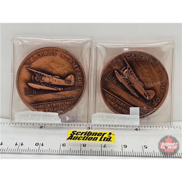 Calgary Stampede Medallions (2) : First RCMP Plane in Alberta (Mule 1974)
