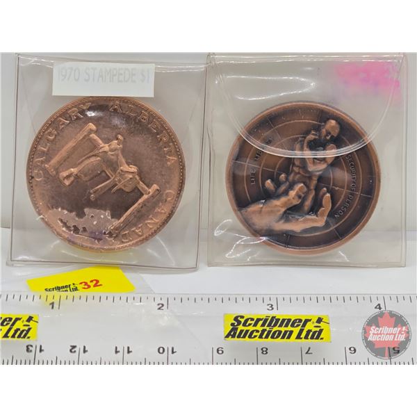 Medallions (2) : - 1970 Calgary Alberta Stampede - Life Liberty Security of Person