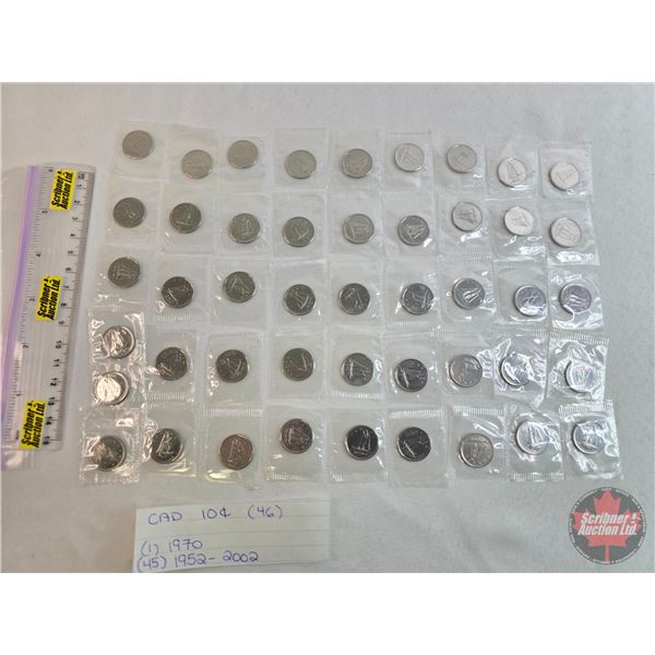 RCM Canada Unc Ten Cent (46 Coins) :  - (45) 1952-2002 - (1) 1970 (Proof-Like) Sealed in original ce