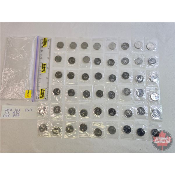 RCM Canada Unc Ten Cent (50 Coins) :  - (49) 1999 - (1) 1972 (Proof-Like) Sealed in original celloph