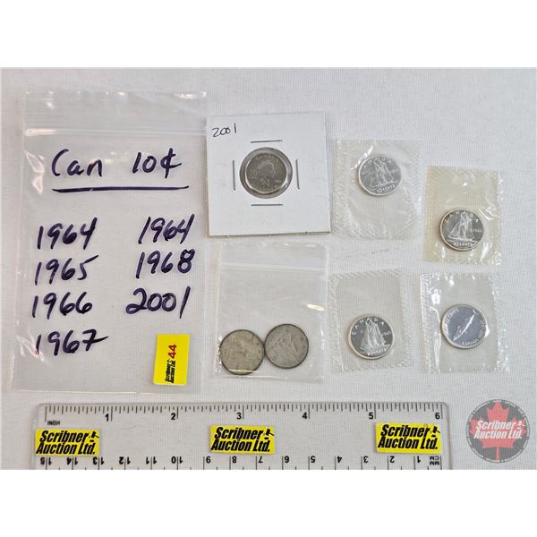Canada Ten Cent (7 Variety Types/Styles): 1964; 1964; 1965; 1966; 1867-1967; 1968; 2001