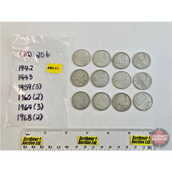 Canada Twenty Five Cent (12) : 1942; 1943; 1959 (3); 1960 (2); 1964 (3); 1968 (2)