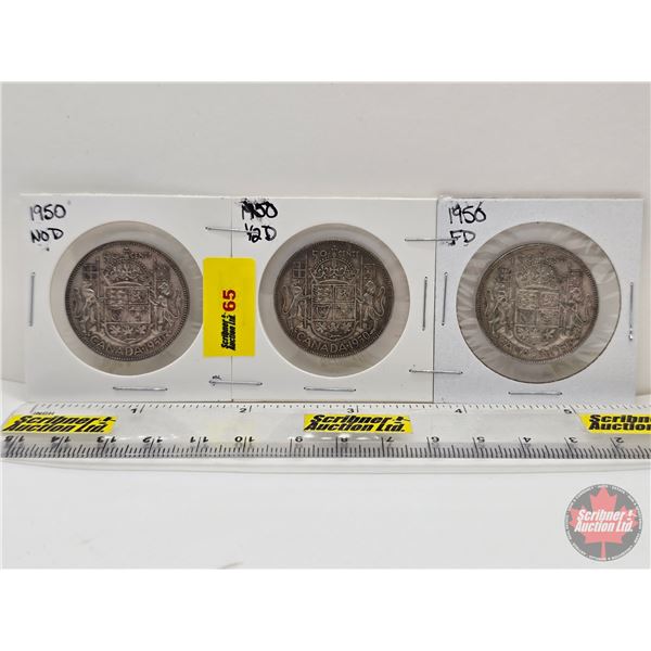 Canada Fifty Cent (3): 1950 No Des ; 1950 Half Des ; 1950 Full Des
