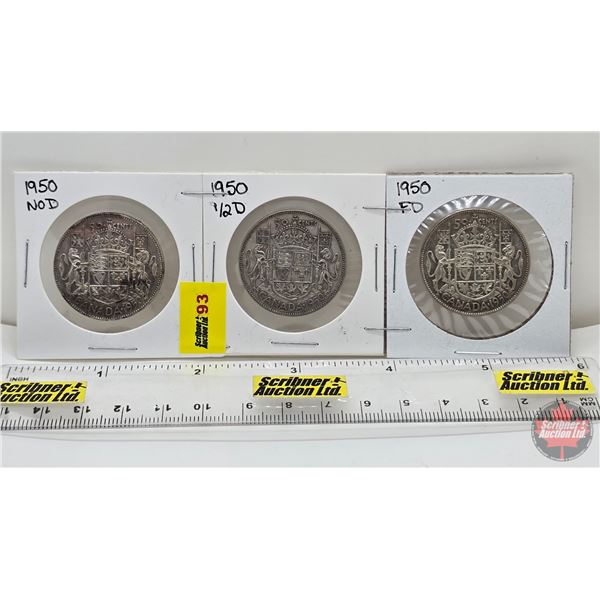 Canada Fifty Cent (3): 1950 No Des ; 1950 Half Des ; 1950 Full Des