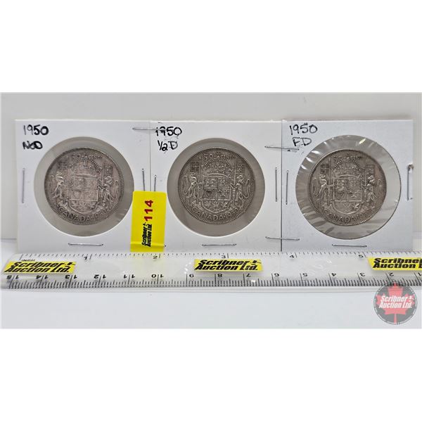 Canada Fifty Cent (3): 1950 No Des ; 1950 Half Des ; 1950 Full Des