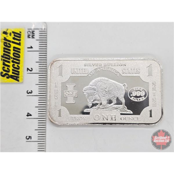 Silver Bullion Bar : United States : Buffalo Design (Fine Silver .999 : 1 Oz) (GST Exempt)