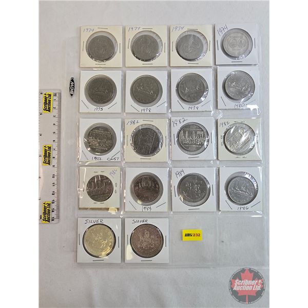 Canada One Dollar (18): 1873-1973 Silver Dollar; 1871-1971 Silver Dollar;  1974; 1974; 1974; 1974; 1