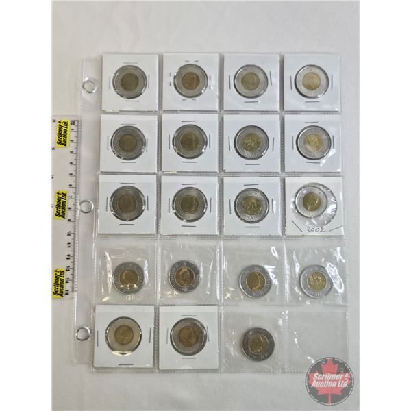 Canada Toonies (19) : 1997 - 2006 (Intermittent ~ See Handwritten List in Photos)