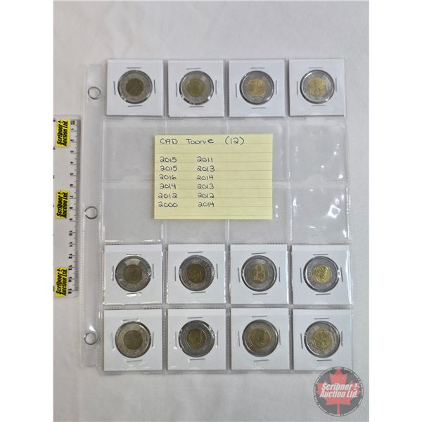 Canada Toonies (12) : 2000 - 2015 (Intermittent ~ See Handwritten List in Photos)