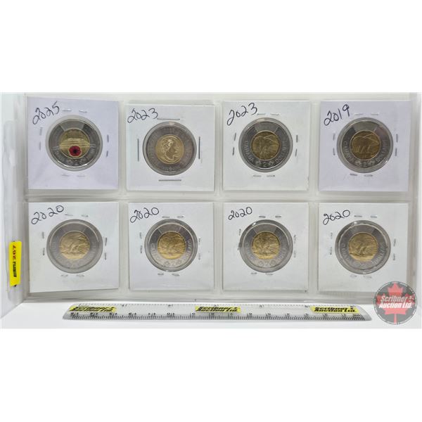 Canada Toonies (8) : 2019; 2020; 2020; 2020; 2020; 2023; 2023; 2025