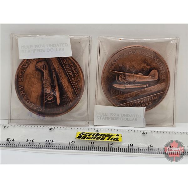 Calgary Stampede Medallions (2) : First RCMP Plane in Alberta (Mule 1974)