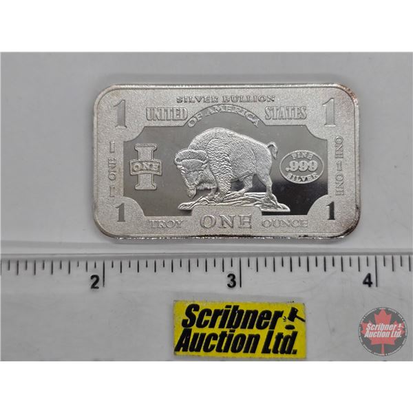 Silver Bullion Bar : United States : Buffalo Design (Fine Silver .9999 : 1 Oz) (GST Exempt)