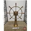 Image 1 : John Hastie & Co. Brass & Wood Ship Wheel with Stand (44"H x Wheel 30" Dia x 12"D approx)